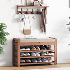 27.6" Shoe Rack Bench with Coat Rack, 3-Tier Entryway Storage Bench by ACSWOD