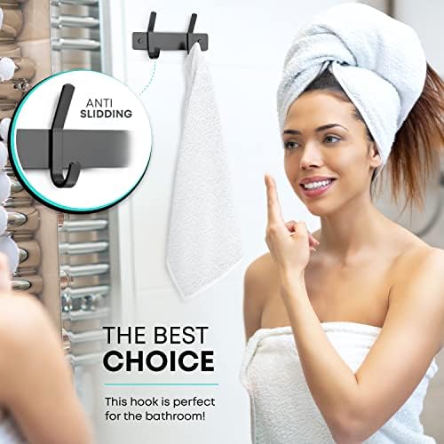 Coat Rack Wall Mount – 6 Inch Stainless Steel Small Hook Rail with 2 Double Coat Hooks for Hanging – Wall Mounted Entryway Organizer for Coats, Hats, Bags, Towels, Robes, Bedroom or Bathroom - Black - Image 5