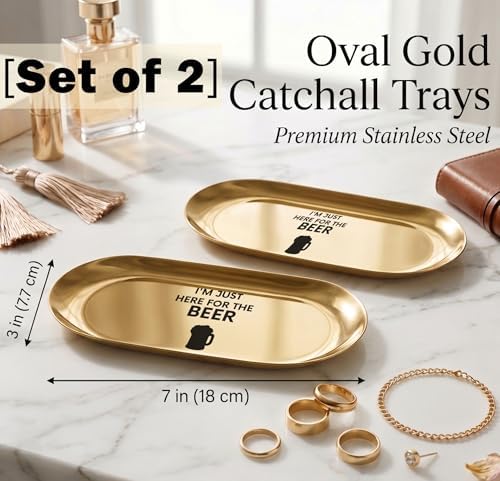 Pawpy Mate Oval Gold Catchall Tray Set of 2, Stainless Steel, 7x3 Inch, Vanity and Decorative Tray, Rust Resistant and Stackable, Modern Polished Finish, for Bathroom Vanity and Entryway Organization - Image 2