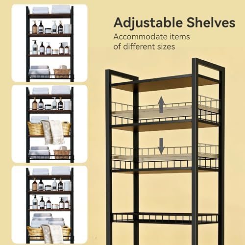 4-Tier Bathroom Organizer Shelf Over The Toilet Storage Cabinet with Feet Pad Over The Toilet Storage Rack with Adjustable Shelf and Basket Bathroom Shelves Above Toilet Bathroom Shelves - Image 5