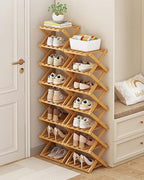 YYW Shoe Rack, Foldable Bamboo Shoes Shelf, Freestanding Shoe Storage Organiser for Entryway, Hallway, Bedroom, Closet (Brown, 6 Layers) - Image 6