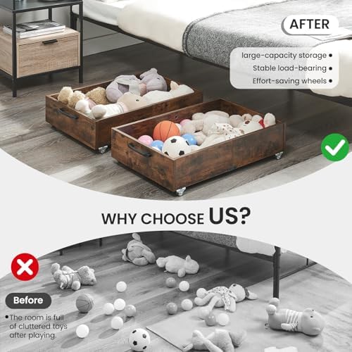 TIOPGHAD 2-Pack Under Bed Storage Drawers Organizer with Wheels, Brown - Image 5