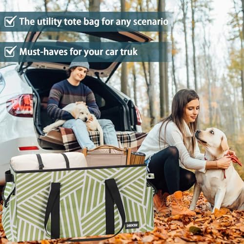 Standing Extra Large Utility Tote Bag with Hard Bottom & Hard Sides, Heavy Duty Reusable Grocery Bags with Handles & 3 Pockets for Shopping, Picnics, Camping, Laundry, Car, Beach Tote Bag - Image 6