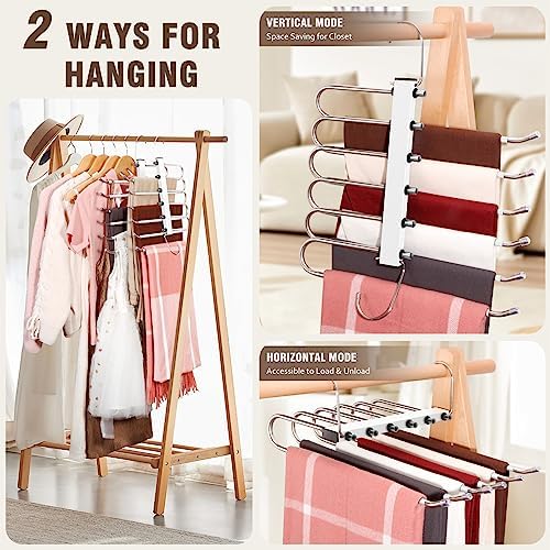 HUITEM 4 Pack 6-Tier Space Saving White Pant Hangers, Anti-Slip, Lightweight, Stainless Steel, Ideal for Closet Organization, Free Installation - Image 3