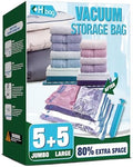 Vacuum Storage Bags, Vacuum Seal Bags for Clothing, 5 Jumbo 5 Large | Extra Large XL, Airtight Triple Seal, Save 80% Space, Hand Pump, Work with Vacuum, Double Zip, Reusable, Easy to Use by HIBAG