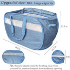 Upgraded 100L Extra Large Mesh Pop Up Laundry Hamper with Lid and Handles. XL Closet Storage Bins, Dirty Clothes Basket for Dorm Home, Foldable Laundry Basket. Blue. H - Image 3