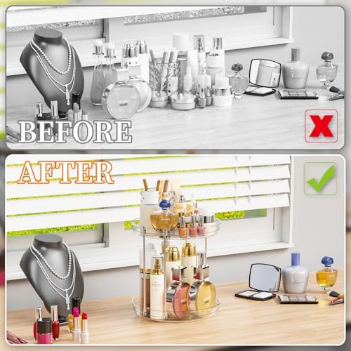 Yieach Clear 360 Rotating Bathroom Counter Organizer,2 Tier Spinning Perfume Organizer and Makeup Tower for Lotion,Hair,Face Skincare Beauty Products,Tiered Lazy Susan and Makeup Organizers for Vanity - Image 4