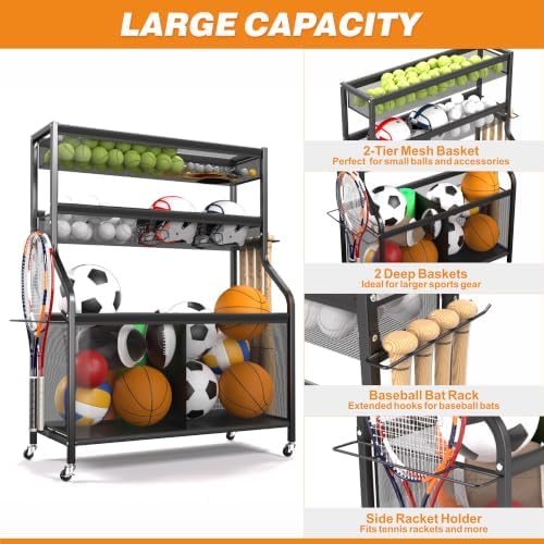 Ultrawall Sports Equipment Organizer, Golf Bag Stand w/Ski & Ball Storage - Image 3