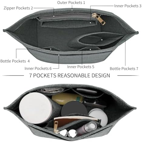 LOUKAYCCI Felt Purse Organizer Insert for Longchamp Le Pliage M Handbag Insert (Light Grey, Medium) - Image 6