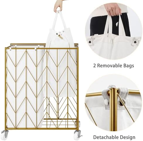 WOWLIVE Double Laundry Hamper with Lid, Rolling Laundry Basket with Wheels - Image 5