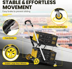 8-in-1 200LBS Collapsible Shopping Cart, Multi Functional Utility Cart with 2 Storage Baskets,Adjustable Handle Grocery Cart on Wheels for Shopping, Warehouse, Home, Supermarket - Yellow - Image 4