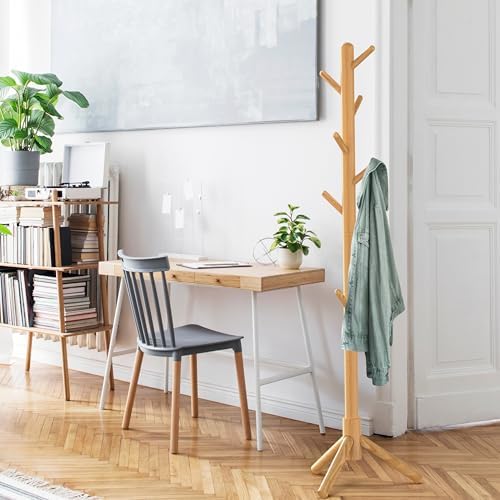 Simple Houseware Wooden Coat Rack Stand, Hall Tree with 9 Hooks, Oak - Image 5