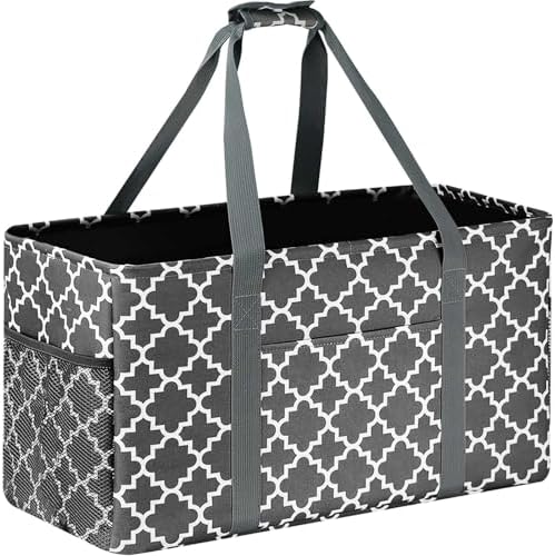 GhvyenntteS Extra Large Utility Tote Bag - Stand Up Utility Tote with Metal Wire Frame & Hard Bottom Board, Reusable Grocery Bags With Handles for Storage, Picnics, Beach, Pool, Laundry, Car, Camping by GhvyenntteS