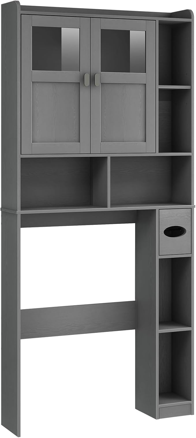 Vabches Over The Toilet Storage Cabinet with Doors and Shelf, Natural Grey - Image 8