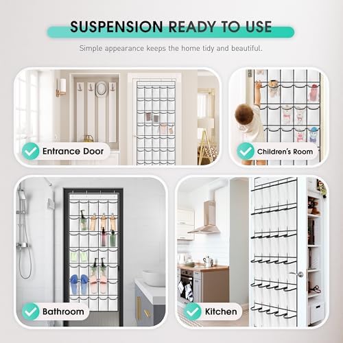 WVM Over the Door Shoe Organizer with 35 Breathable Mesh Pockets, Hanging Shoe Organizer for Door with 4 Metal Hooks, Large Capacity Closet Storage for Shoes, Accessories, White - Image 5