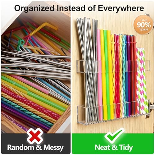 9.5” Large Acrylic Straw Holder for Cabinet Door, Adjustable Two-Part - Image 6