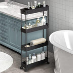 SPACELEAD Slim Storage Cart 4 Tier,Bathroom Organizer Rolling Utility,Mobile Shelving Unit Slide Out for Office, Kitchen, Laundry Room & Narrow Places,Black by Home