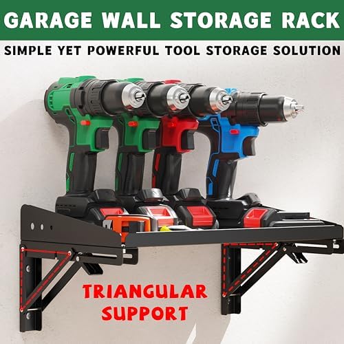 ULIBERMAGNET Garage Folding Storage Rack Shelves,200LB Metal Wall Mounted Adjustable Rail Shelf for Garage,Power Tools,Toolbox,Storage Shelves with Lip for Workshop Kitchen Office (2 Pack) - Image 4