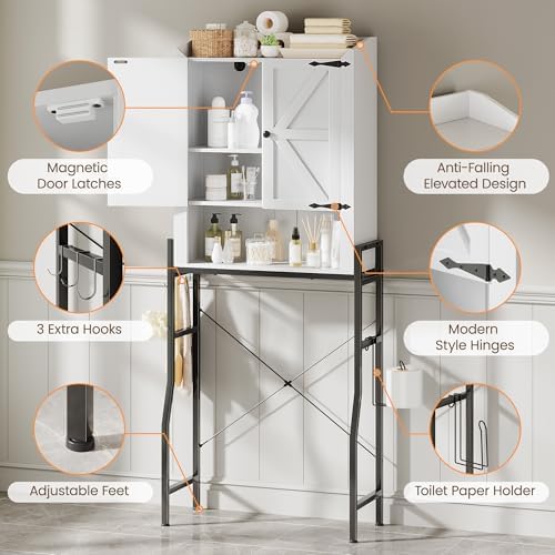 Memobarco Over The Toilet Storage Cabinet with 2-Door & Metal Stand, White - Image 3