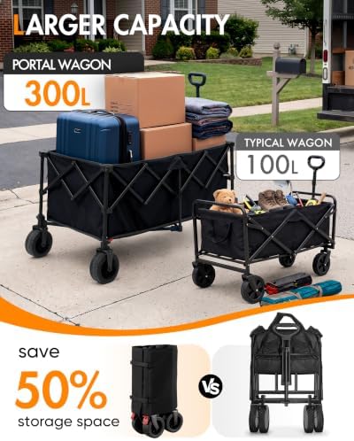 Portal Ultra Compact Folding Wagon Cart with Brakes, 300L Large Cart - Image 4