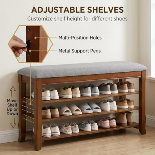 Solid Wood Shoe Rack for Entryway Bench, Flip-Top Soft-Close Lid, 47.2'' - Image 6