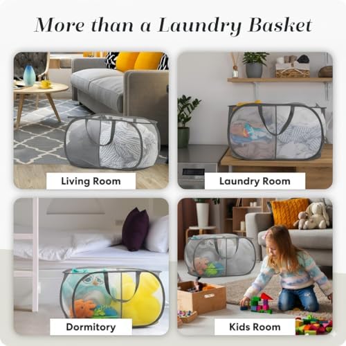 Handy Laundry Collapsible Laundry Basket, 2-Compartment Mesh Pop Up Hamper with Handles – Foldable, Space-Saving Dirty Clothes Organizer for Dorm, Travel, Laundry Room, Grey - Image 7