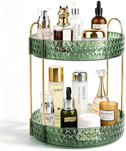 Large Capacity Rotating Makeup Organizer Perfume Stand Holder, 2 Tier Green by Anyoifax