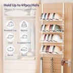 SWTYMIKI Over Door Hat Organizer - 5 Tier Wall Mounted Hat Rack with 4 Adjustable Metal Basket and 3 Hooks, Hanging Baseball Cap Organizer Storage Holds up to 49 Caps for Door, Bedroom, Closet - Image 2