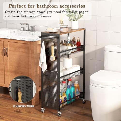 Utility Slim Storage Cart 4 Tier Rolling Laundry Room Organization Cart： - Image 2
