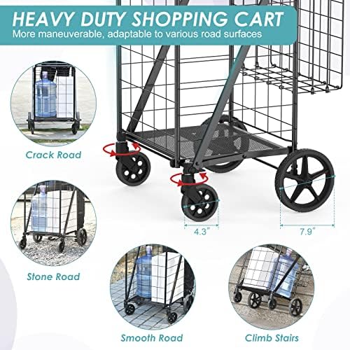 Upgraded Shopping Cart for Groceries,330LBS Jumbo Grocery Cart - Image 3