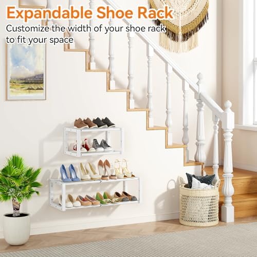 IBUYKE 2 Pack Wall Mounted Shoe Rack, 16"-29” Expandable Hanging Shoe Organizer for 12-16 Pairs, Space Saving Metal Wall Shoe Storage for Entryway Closet, White TXJ001W-2 - Image 5