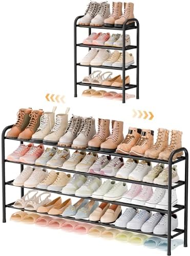 ENJOYBASICS 4 Tier Expandable Shoe Rack, Metal Small Shoes Shelf, Black by ENJOYBASICS