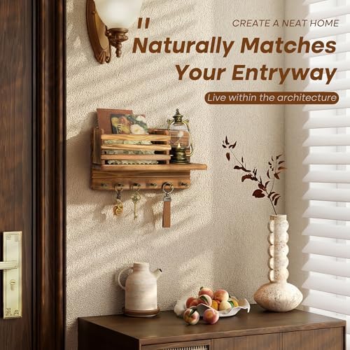 Rebee Vision Key Holder Wall Mount with Mail Slot for Entryway, Retro Brown - Image 3