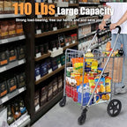 Whitmor Utility Folding Shopping Cart, 115L Heavy Duty Grocery Cart with Double Basket, 360° Swivel Wheels, Foldable Rolling Utility Trolley, 110 Lbs Capacity for Grocery, Laundry, Travel, Sliver - Image 4