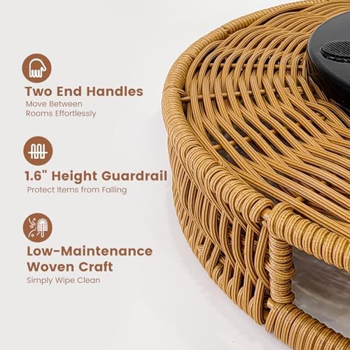 12 Inch Rattan Lazy Susan Organizer for Cabinet with Handles - Image 4