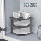 Grey Plate Organizer for Cabinet - 3 Tier Gray Bamboo Corner Cabinet Organizer Shelf for Plates Bowls Mugs Cups, Kitchen Cabinet Organizer, Cabinet Shelf Organizer, Countertop Rack, 10 x 10 x 9.5 Gray - Image 4