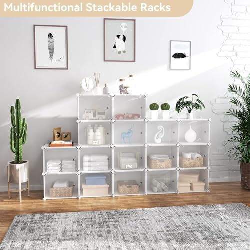 Portable Shoe Rack Organizer with Door, 64 Pairs Shoe Storage Cabinet Easy Assembly, Plastic Adjustable Shoe Storage Organizer Stackable Detachable Free Standing DIY Expandable 8 Tier White - Image 6