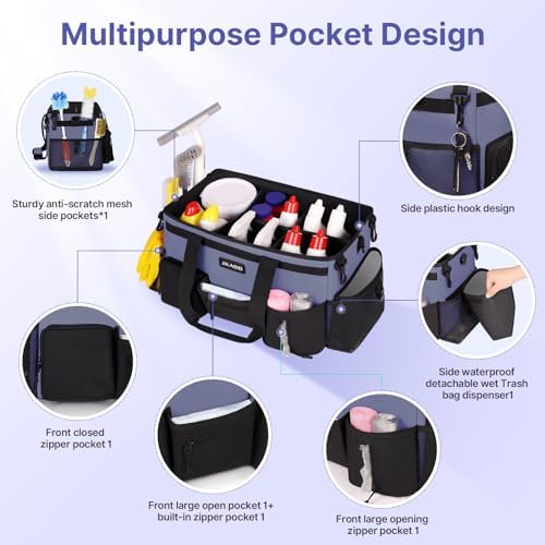 JKAOO Large Wearable Cleaning Caddy Bag with Handles, Denim Blue - Image 3