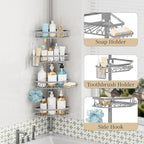 Consumest Shower Caddy Tension Pole, Shower Caddy Corner, Silver, 4 Tier - Image 3