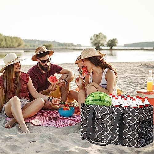 GhvyenntteS Extra Large Utility Tote Bag - Stand Up Utility Tote with Metal Wire Frame & Hard Bottom Board, Reusable Grocery Bags With Handles for Storage, Picnics, Beach, Pool, Laundry, Car, Camping - Image 7