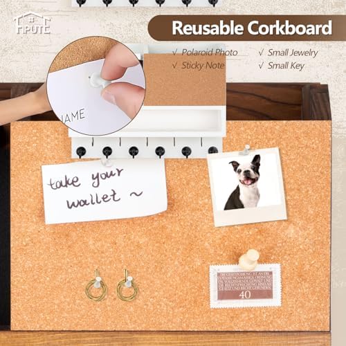 Key Holder for Wall Mount with Mail Organizer, Farmhouse Key Holder for Wall with Shelf, Chalkboard&Corkboard, Entryway Organizer 11 Metal Hooks, Decorative Natural Pine Wood, 14.6*11.1*3.3”, B-Brown - Image 2