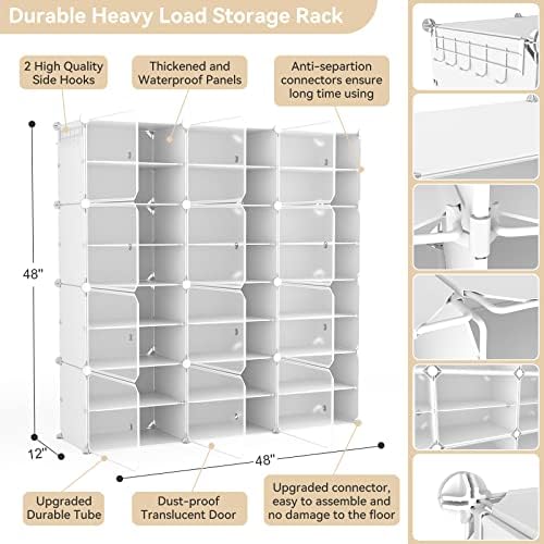 Portable Shoe Rack Organizer with Door, 48 Pairs Shoe Storage Cabinet Easy Assembly, Plastic Adjustable Shoes Organizer Stackable Detachable Free Standing Shoes Rack White - Image 3