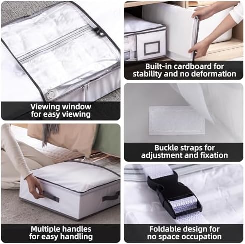 TAILI Under Bed Jumbo Vacuum Seal Storage Bags for Comforters and Blankets, Large Capacity White Foldable Box Save 80% Space, 41" x 17.7" x 6" - Image 6