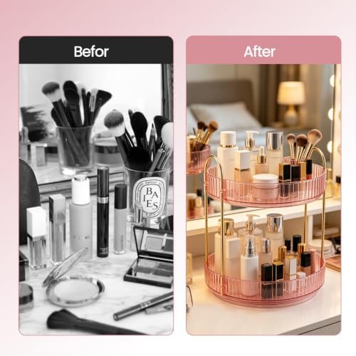 Rotating Makeup Organizer Countertop, Bathroom Lazy Susan Tray Stand - Image 5