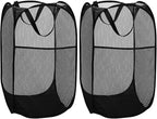 BATTOO Deluxe Strong Mesh Pop up Laundry Hamper Basket with Side Pocket for Laundry Room, Bathroom, Kids Room, College Dorm or Travel 2 Pack Black by BATTOO
