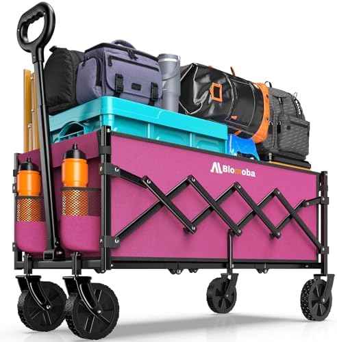 Blomoba 35" Extra Long Folding Wagon with Adjustable Handle & Wheels, Pink by Blomoba