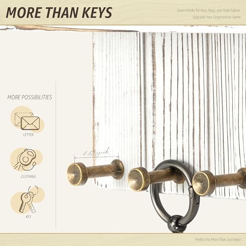 Rebee Vision Key Holder Wall Mount with 7 Hooks for Room Decor, Whitewash - Image 5