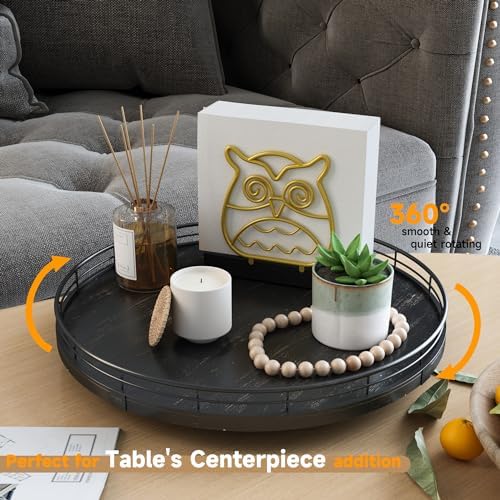 AMH 13-Inch Oak Lazy Susan Vanity Tray with Black Brushed Gold Finish Rail - Image 3