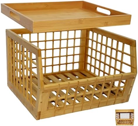Bamboo Stackable, Open Front, Medium Storage Bins with Serving Tray Lid by altCooking+Hub