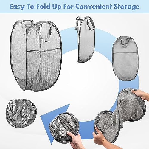 2 Pack Pop Up Laundry Hampers, 70 L Collapsible Foldable Mesh Basket, Gray - Image 5